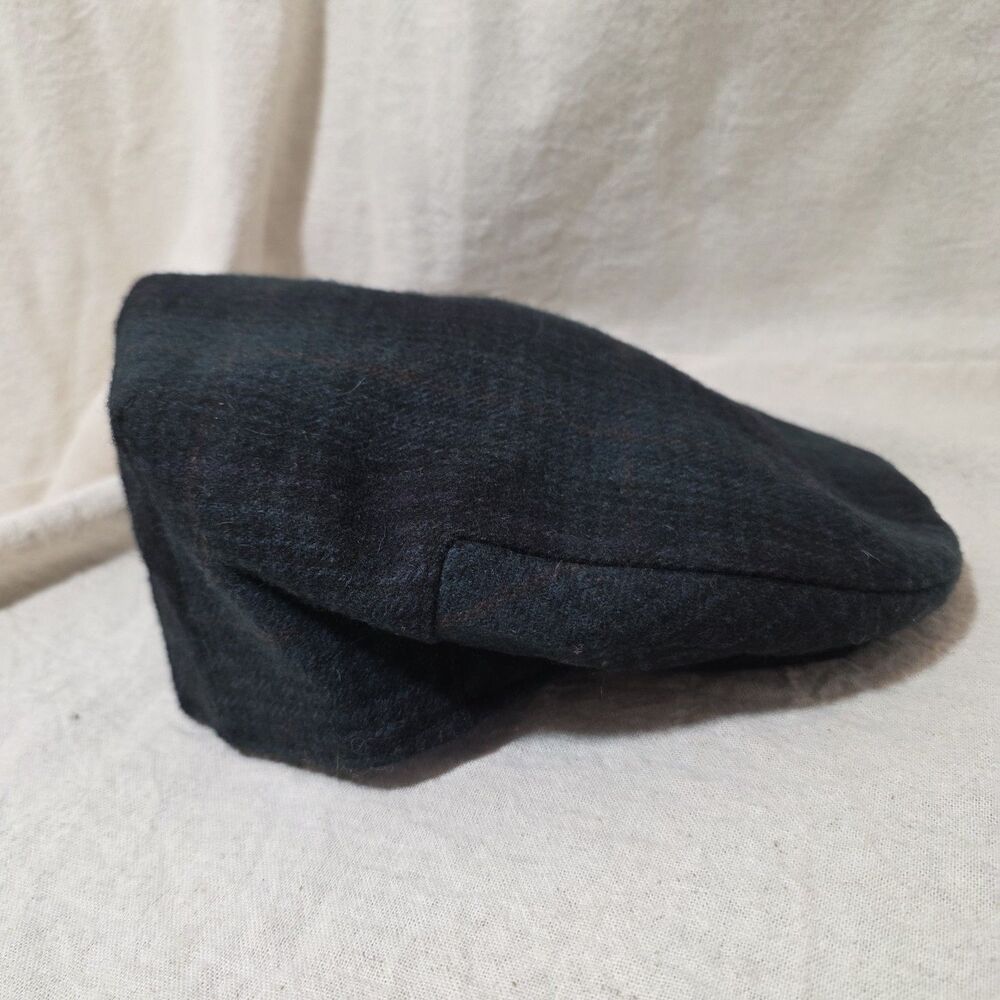 Paris Accessories Men's Large Wool Flat Cap Hat Black Green Tartan Plaid Vintage